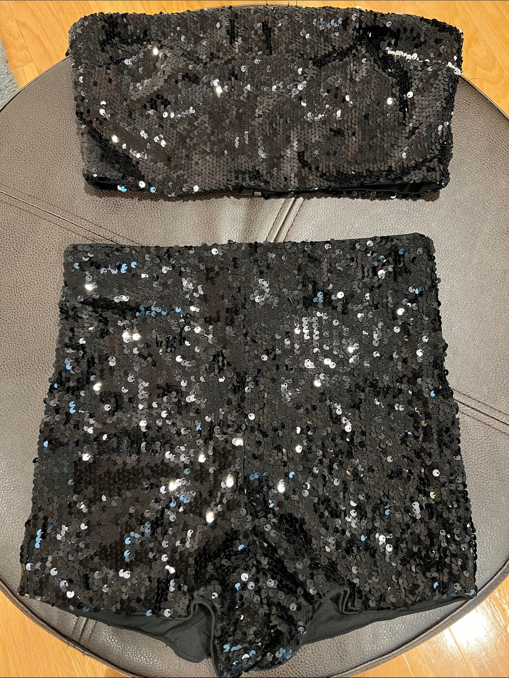 Forever 21 Black Sequin Mini Skirt with Bandeau Set
